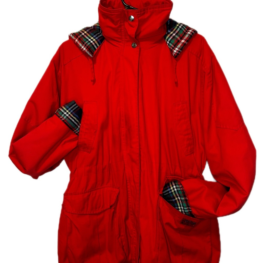 Retro Cherry Red Plaid Lined Jacket